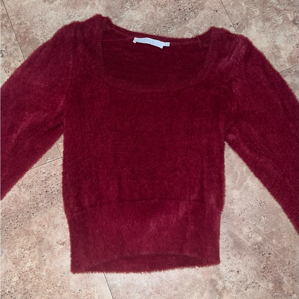 Astr Red Crew Neck Sweater Soft Plush Design